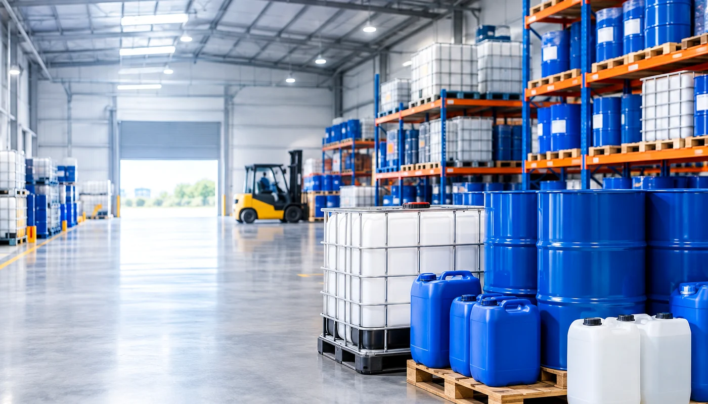 Industrial warehouse prepared for bulk chemical distribution